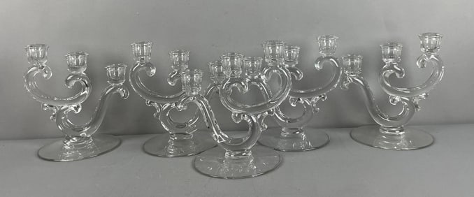 Group of Fostoria Century 3 Light Heather Crystal Candelabras