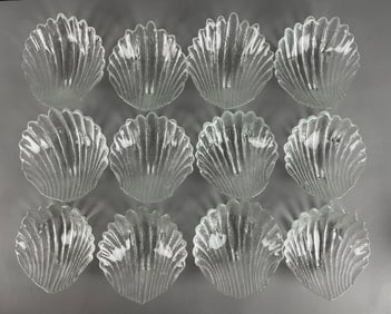 Group of Textured Glass Clam Shell Footed Bowls