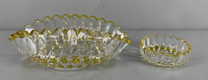 Group of 2 Vintage Amber and Clear Pressed Glass Candy Dishes