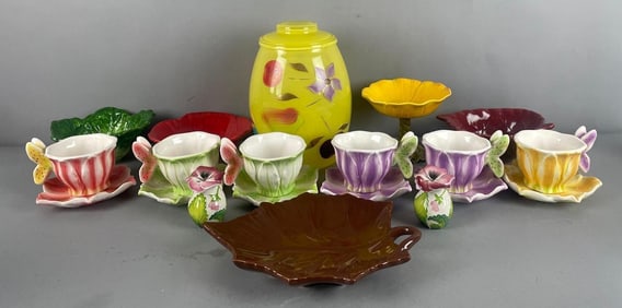 Group of Floral Pottery Dishes and More