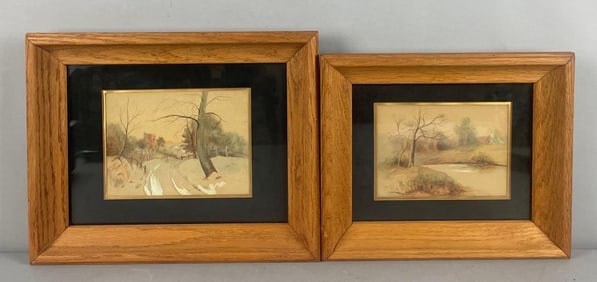 Group of 2 Antique Ellen McCoy Watercolor Paintings on Paper
