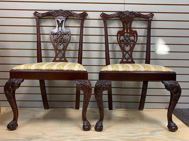 Group of 2 Chippendale Style Carved Mahogany Side Chair