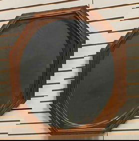 Vintage Octagonal Wood Framed Wall Mirror