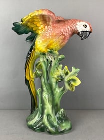Mid Century Modern Hand Painted Ceramic Parrot Statue