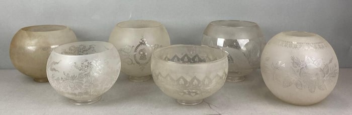 Group of 6 Antique Frost Globe Light Shades