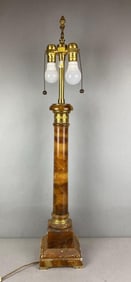 Antique Marbro Alabaster Ormolu Column Table Lamp