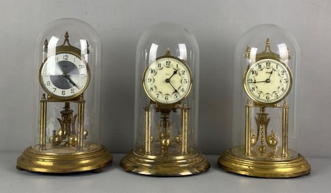 Group of 3 Antique German Torsion Brass Anniversary Clock