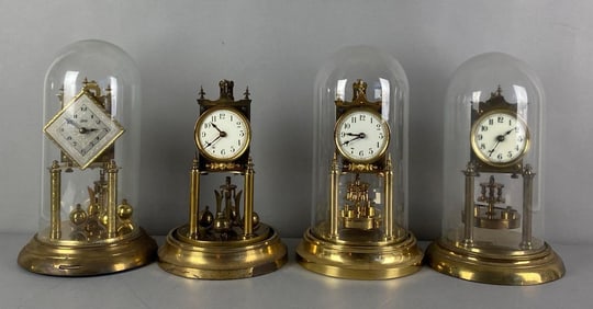 Group of 4 Antique German Torsion Brass Anniversary Clock