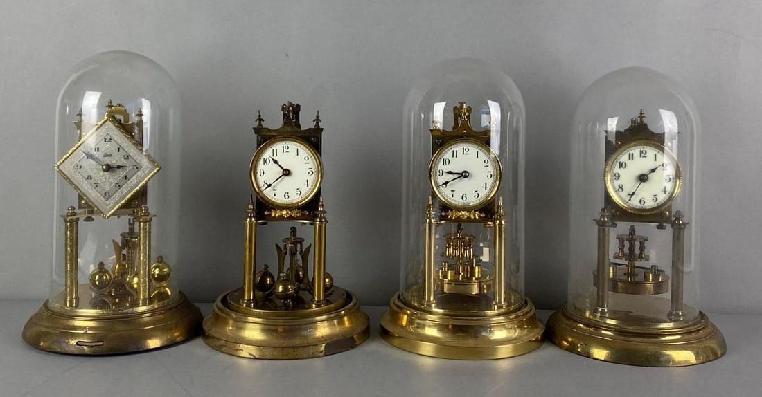 Group of 4 Antique German Torsion Brass Anniversary Clock (1 of 3)