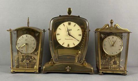 Group of 3 Antique  Shatz Torsion Anniversary Mantel Clocks