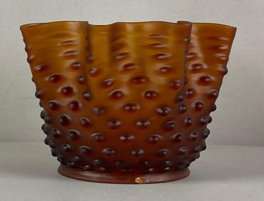 Antique  Chocolate Amber Ruffled Edge Hobnail Glass Lamp Shade