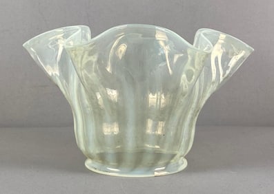 Antique Vaseline Ruffled Edge Glass Lamp Shade