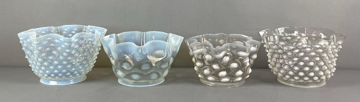 Group of 4 Antique Ruffled Edge Glass Lamp Shades