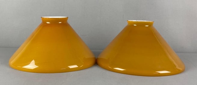 Group of 2 Antique Amber Cased Glass Lamp Shades
