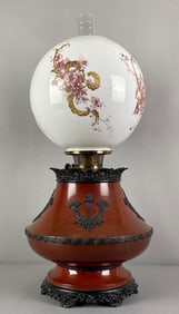 Antique Victorian Floral Hurricane Oil Lamp