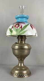 Antique Hand Painted Floral Victorian Oil Lamp