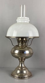 Antique Victorian White Glass Shade Oil Lamp