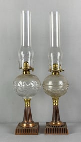 Group of 2 Antique Victorian Oil Lamps