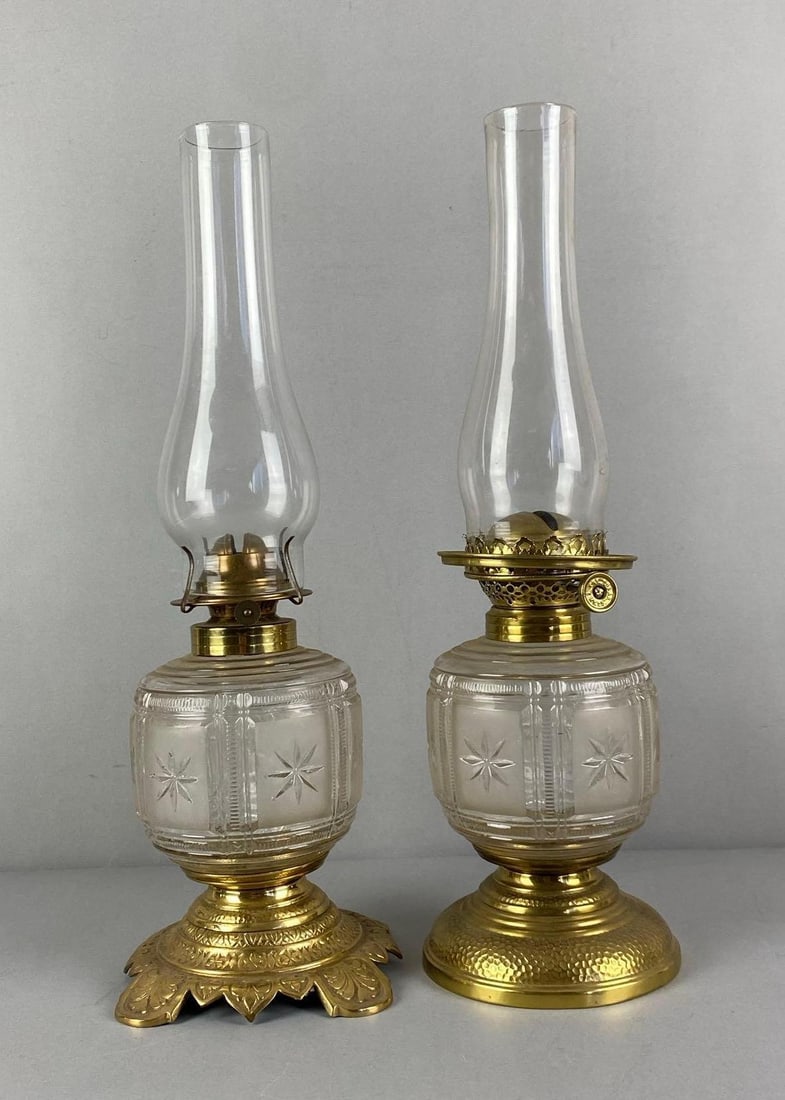 Group of 2 Antique Victorian Pressed Glass Oil Lamps (1 of 3)
