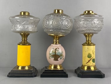 Group of 3 Antique Victorian Oil Lamps