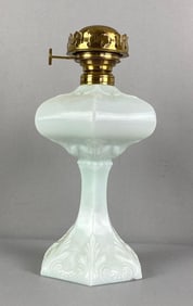 Antique Victorian Floral Milk Glass Oil Lamp