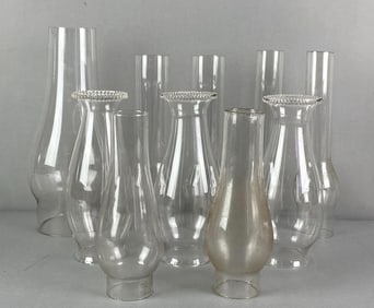 Group of 10 Oil Lamp Glass Chimneys