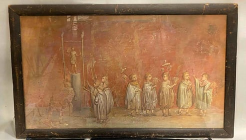 Antique “Honoring Goddess Dina" Oil Painting on Canvas