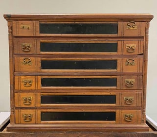 Antique J. & P. Coats Walnut Six Drawer Spool Cabinet