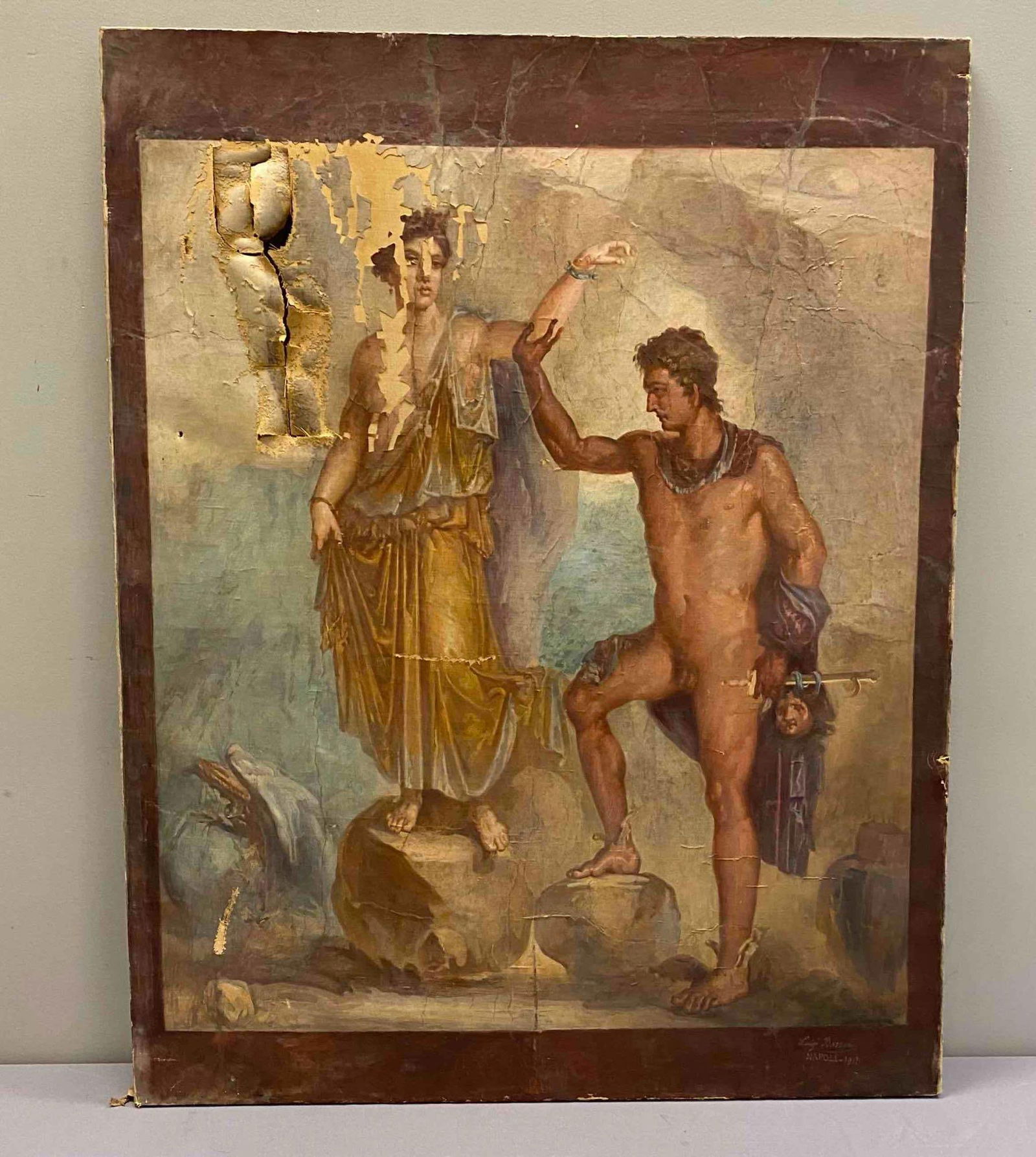 Antique Perseo E Andromeda by Luigi Bazzani Napoli Oil on Canvas Painting (1 of 2)
