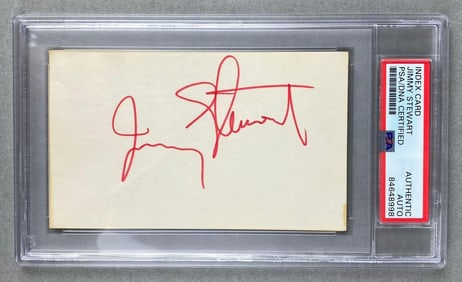 Signed Jimmy Stewart Index Card PSA Certificated