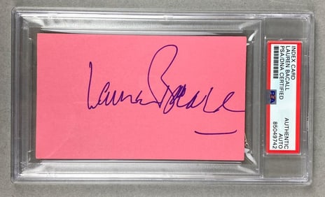 Signed Lauren Bacall Index Card PSA Certificated