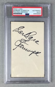 Signed Barbara Stanwyck Index Card PSA Certificated