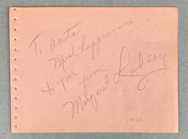 1940 Signed Margaret Lindsay Album Sheet
