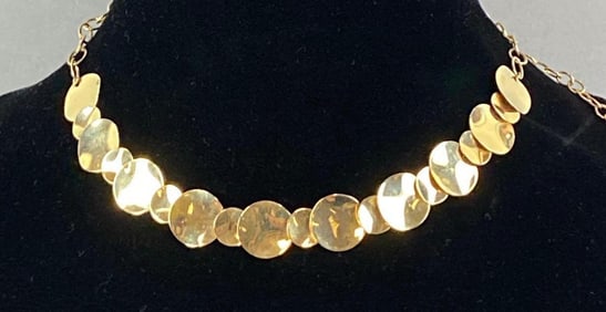 14K Gold Italy Hammered Circle Necklace