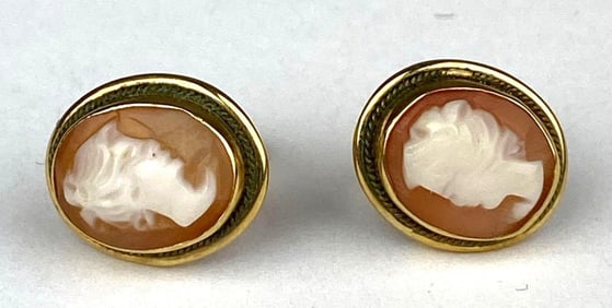 18K Gold Cameo Earrings