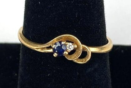 Signed 10K Gold Diamond London Blue Topaz Ring