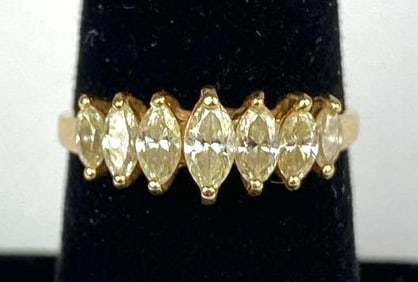 Signed 14K Gold Marquise Diamond Ring