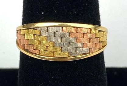 14K Gold Italy Tri Tone Mesh Ring
