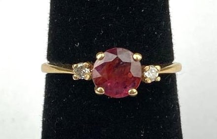 Signed 14K Ruby and Diamond Ring