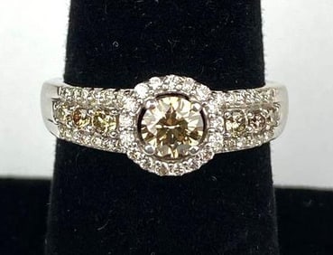 Le Vian 14k White Gold Champagne and White Diamond Halo Ring