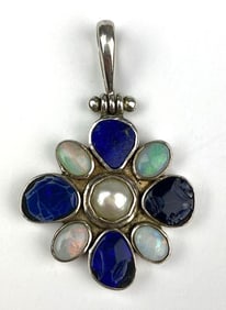 .925 Sterling Silver Opal Glass Pendant