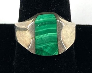 Signed .925 Sterling Silver Malachite Ring