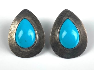 Pair of Sterling Silver Turquoise Teardrop Earrings