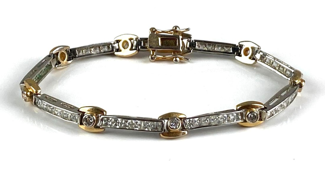 Gold Plates Silver CZ Bracelet: Measures 8” in length
