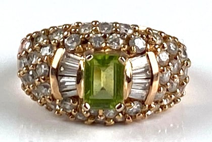 Gold Plated Sterling Silver Peridot and CZ Ring