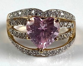 Gold Plated Sterling Silver Pink Sapphire and CZ Ring