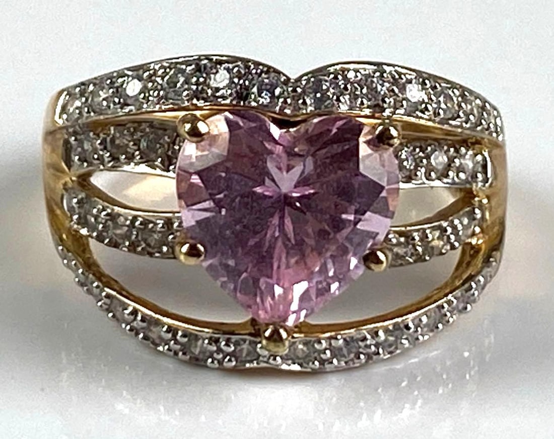 Gold Plated Sterling Silver Pink Sapphire and CZ Ring (1 of 5)