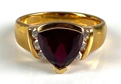Gold Plated Sterling Silver Trillion Ruby and CZ Ring