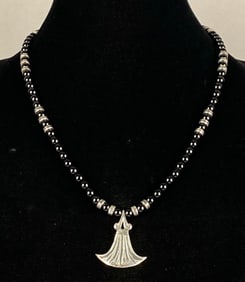 Sterling Silver and Beaded Onyx Necklace