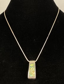 Italian Sterling Silver With Abalone Pendant Necklace